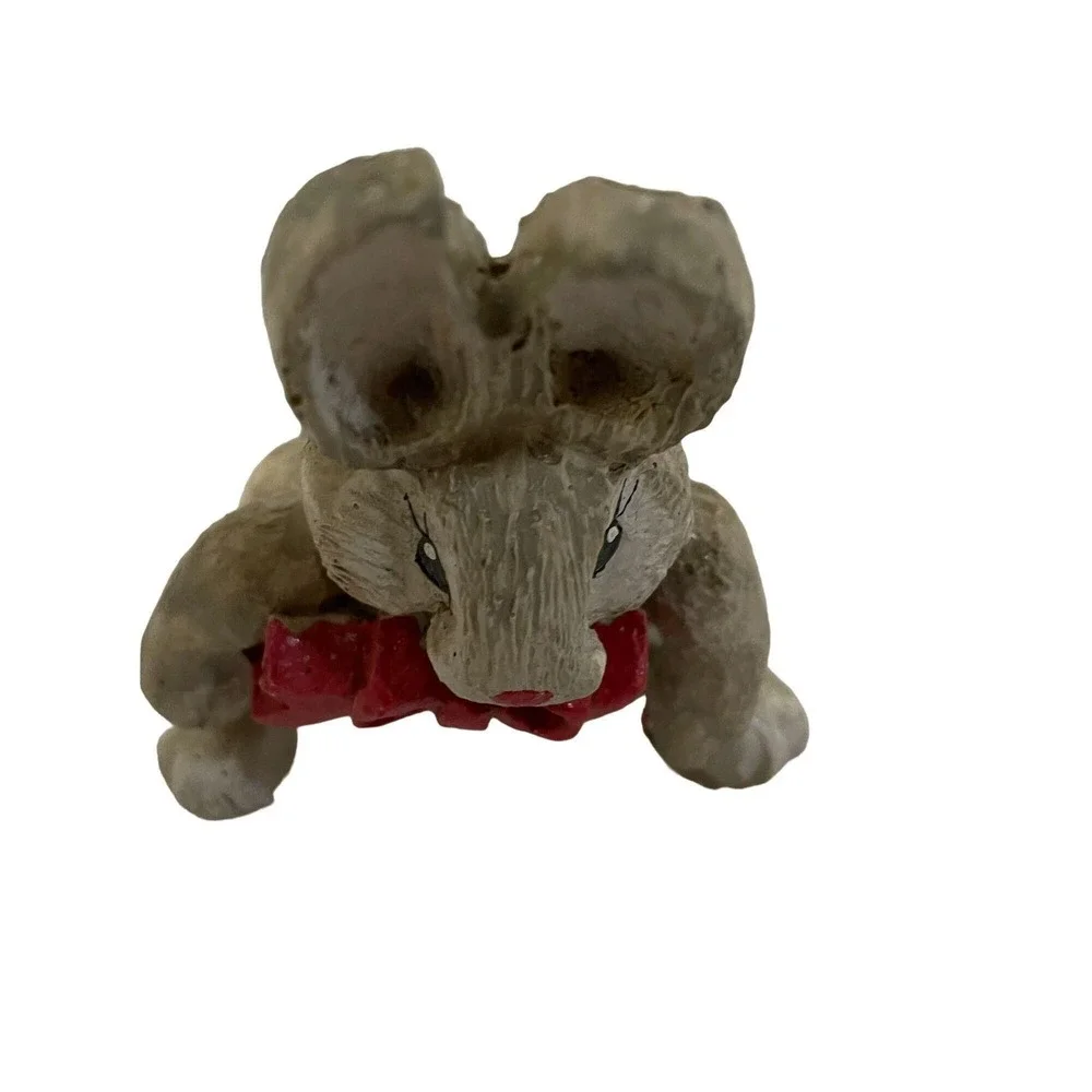 Unbranded Bunny Rabbit Figurine Unisex Small Tan Christmas Bow Holly Resin Decor